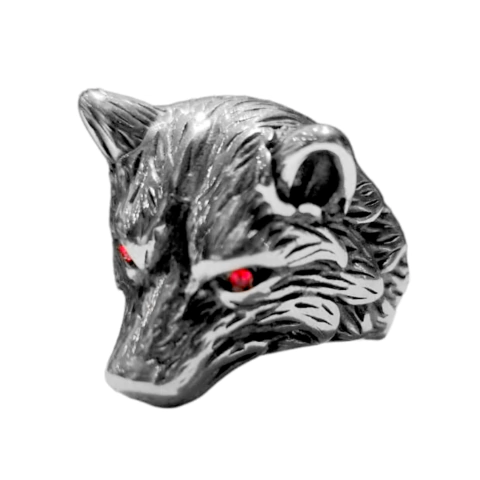 Anillo Acero Lobo Ojos Rojos - Talle 8