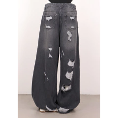 Jean Baggy Wide Leg BETH Mid Waist Stone Black Ripped - comprar online