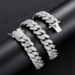 Cadena Cubana "ROMA" Baño de Oro Blanco 14K 18MM Zirconias - Mod 21 - 20 Inch - (220 USD) - comprar online