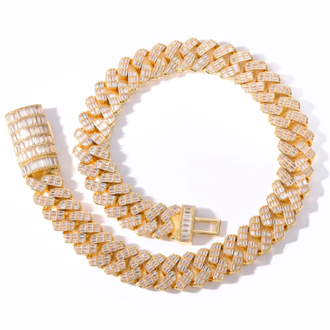 Cadena Cubana "IRIS" Baño de Oro 14K 17MM Zirconias Cubicas - Mod 23 - 24 Inch - (200 USD)