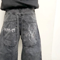 Jean Baggy Grey Skull Spider - KITCH TECH