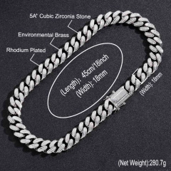 Cadena Cubana "ROMA" Baño de Oro Blanco 14K 18MM Zirconias - Mod 21 - 20 Inch - (220 USD) - KITCH TECH