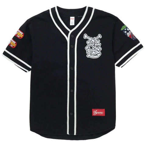 Casaca Supreme Patches Denim Baseball Jersey Black 480usd