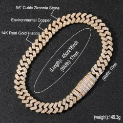 Cadena Cubana "IRIS" Baño de Oro 14K 17MM Zirconias Cubicas - Mod 23 - 24 Inch - (200 USD) en internet