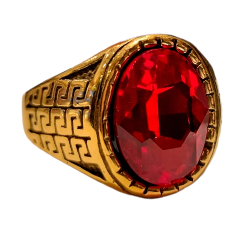 Anillo Acero Dorado Piedra Brillante Roja Shaphir - 10 - (copia)