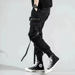 Pantalon Cargo Techwear Tiras Negro Gabardina 6091 en internet