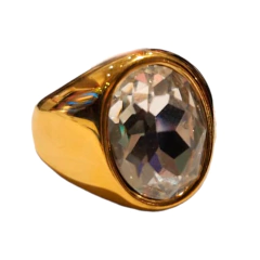 Anillo Acero Dorado Con Piedra Quinx - 10