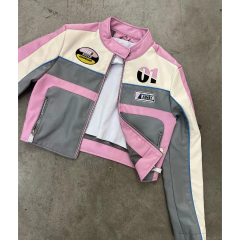 Campera Crop Racing MotoMami Simil-cuero 01 Rosa