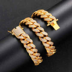 Imagen de Cadena Cubana "ROMA" Baño de Oro Blanco 14K 18MM Zirconias - Mod 21 - 20 Inch - (220 USD)