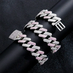 Cadena Cubana "SIRA" Baño de Oro Blanco 14K Bicolor Zirconias - Mod 29 - 20 Inch - (copia) on internet