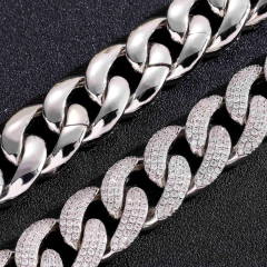 Cadena Cubana "RIBE" Baño de Oro 14K 18MM Zirconias - Mod 22 - 18 Inch - (copia) - online store