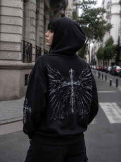 Campera Zip Hoodie Cruz Alas Gotica Black on internet