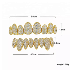Parrilla Dientes Grillz Negro Baño Oro 14KL Diamante full Zircon Fucsia 8x8 - comprar online