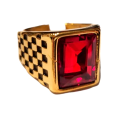 Anillo Acero Dorado Piedra Brillante Roja Rhaphir - 10