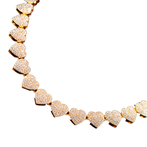 Cadena Cubana Corazón Hearts Plateada 0009 40 cms -16 Inch