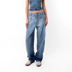 Jean Doble Cintura Celeste Baggy