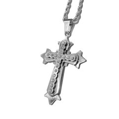 Cadena Dije Cruz con Strass Brillante - Plateada