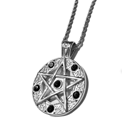 Cadena Dije Pentagrama Estrella Negra - Plateada - buy online