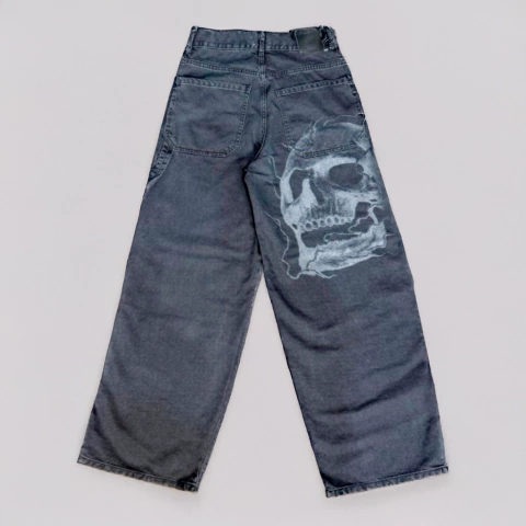 Jean Baggy Negro Calavera Skull Tattoo Design