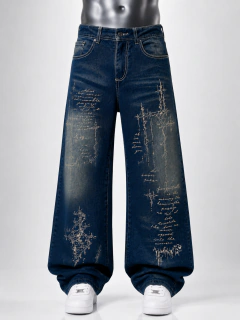 Pantalón Jean Baggy Mozaico Denim Azul