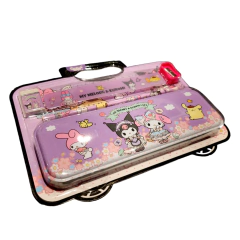 Set Escolar MyMelody Kuromi Sanrio Lapiz Regla Goma Sacapuntas Cartuchera LILA