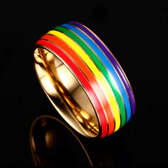 Anillo Dorado Alianza Bandera Orgullo Lgbtq Gay Pride Acero Inoxidable - KITCH TECH