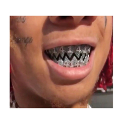Parrilla Dientes Grillz Plateado Baño Oro 18KL Diamante full Zircon 1414 8x8 - KITCH TECH