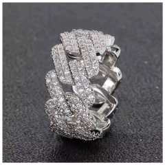 Anillo Eslabon Cubano Strass Full ice Plateado - 10