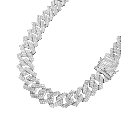 Cadena Cubana ZigZag Strass Plateada 0013 50Cm - 20 Inch