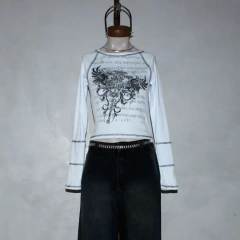 Remera Top Manga Larga Cruz Y2k Blanca on internet