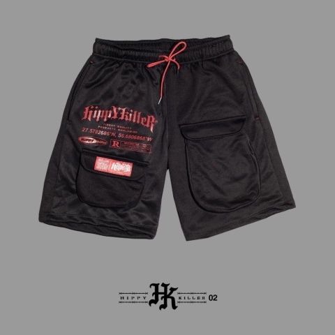 Bermuda Short Negro HP Cargo Rustico Letras Rojas