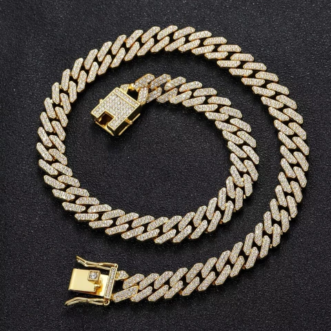 Cadena Cubana Piedra Strass Dorada Plateada Hip Hop Trap 60 15mm - 20 Inch