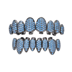 Parrilla Dientes Grillz Negro Baño Oro 14KL Diamante full Zircon Fucsia - (copia)