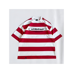 Remera Wtrash Rayada Blanco rojo Boxy Fit