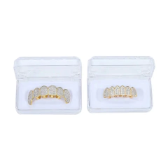 Parrilla Dientes Grillz Plateado Colmillos Diamante full Zircon 6x6 - comprar online