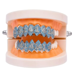 Parrilla Dientes Grillz Plateado Baño Oro 18KL Diamante full Zircon 1414 8x8 en internet