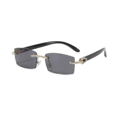 Anteojos De Sol Rectangulares Sin Marco Patilla Simil Madera Con Strass B005 - tienda online