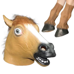 Combo Mascara Y Pezuñas De Latex Caballo Marron Importadas