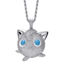 Dije "Jigglypuff Pokemon " Baño de Oro 14k Con Cadena Simple Full Strass