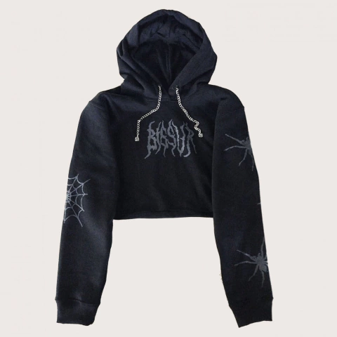 Hoodie Crop Metal Black