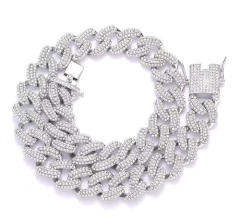 Cadena Cubana Rhinestone Beans Claw Drip Nº12 Dorada Plata