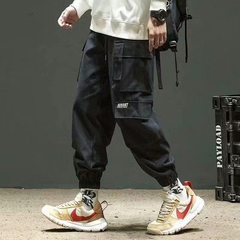 Pantalon Cargo Techwear Tiras Negro Ajustable Disout S146