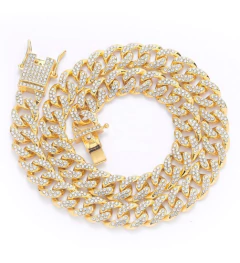 Cadena Cubana Piedra Strass Dorada Plateada Trap Style 5