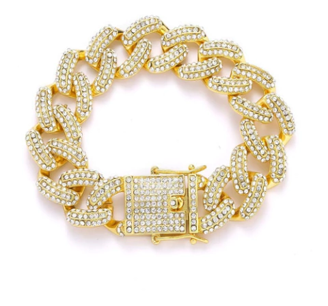 Pulsera Cubana Piedra Strass Dorada Plateada Hip Hop Trap 70