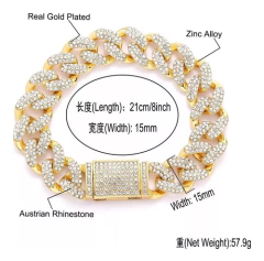 Pulsera Cubana Piedra Strass Rhinestone Beans 8 Inches Nº13