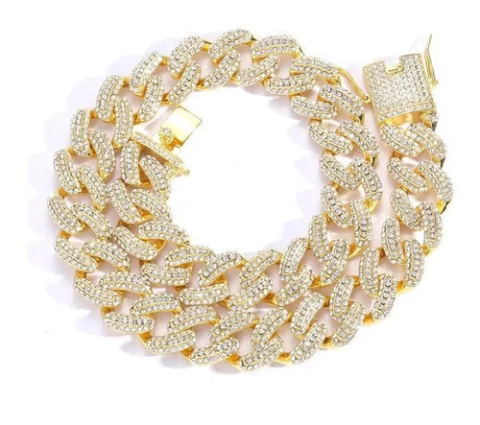 Cadena Cubana Rhinestone Beans Claw Drip Nº12 Dorada Plata