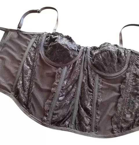 Corset Top Urbano Regulable Importado Encaje Negro