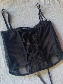 Corset Top Urbano Regulable Importado Encaje Negro - comprar online