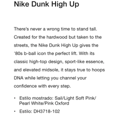 Nike Dunk High Up Sail Light Soft Pink 10us (W) / 8,5us (27cm) U$D 300 on internet