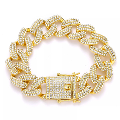 Pulsera Cubana Piedra Strass Dorada Plateada Hip Hop Trap 62 - 8 Inch